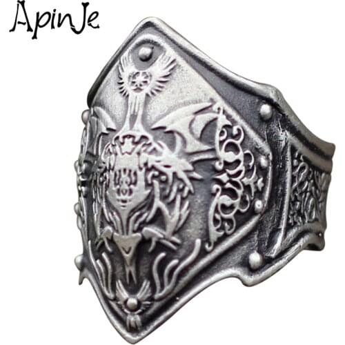 Apinje 925 Sterling Silver Ring Punk Armor Shield Knight Templar Cross Christian Jewelry Men Rings