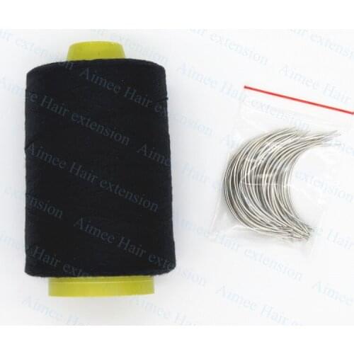 Free shipping 1set Hair Weaving Needle+Thread Set (50pcs C Weaving Needle Needles +1 Spool Polyster Cotton Hair Weaving Thread)