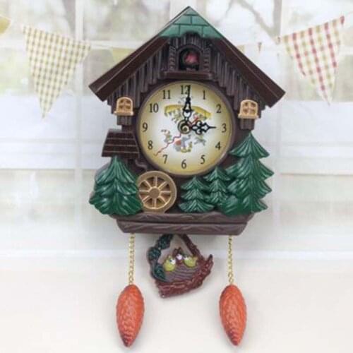 House Shape Wall Clock Cuckoo Clock Vintage Bird Bell Timer Living Room Pendulum Clock Crafts Art Watch Clock Home Decor 1PC