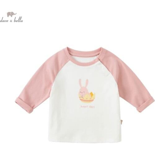 DBJ18136 dave bella autumn baby unisex cartoon letter print patchwork T-shirt children tops kids girls boys fashion tees
