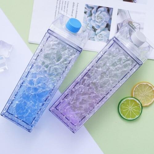 Double-layer frozen ice cup Square Clear Water Bottle Cute Water Cup Milk Carton Water Bottle Simple Portable Juicing Bottles