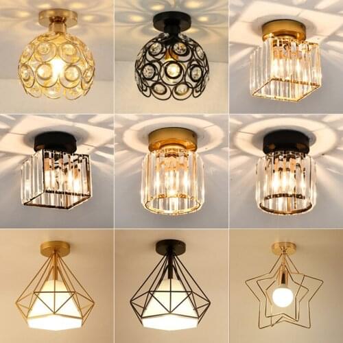 New Crystal Ceiling Lamps LED Metal Cage Vintage Pendant Lights Entrance Porch Balcony Corridor Aisle Cloakroom Kitchen Bar Lamp