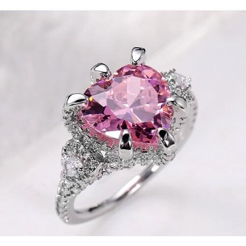 Huitan Romantic Pink Heart CZ Engagement Rings High Quality Temperament Sweet Women Accessories Fashion Jewelry Drop Shipping
