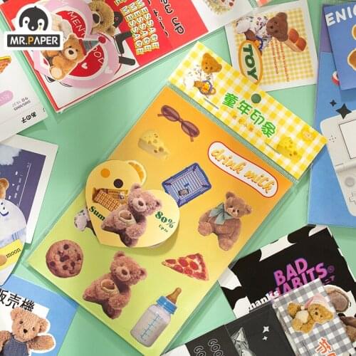 JIUMO 4 Designs 10 Pcs/set Cartoon Style Meet the Little Bear Series Creative Hand Account Deco DIY Collage Material Stickers