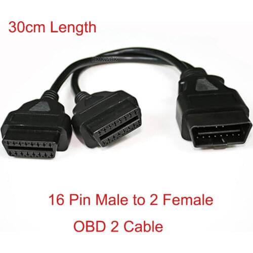 NEW ! OBD 2 16 Pin Male To Dual Female Y Cable OBD2 OBDII Splitter Extension Cable Diagnostic Tool Connector Cable Free Ship