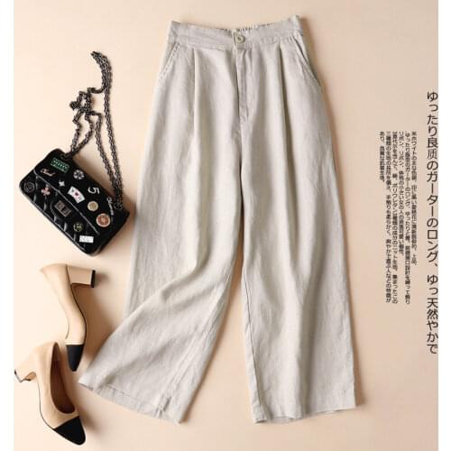 2019 Spring and summer cotton and hemp womens leggings flax casual pants OL professional pants loose n pants