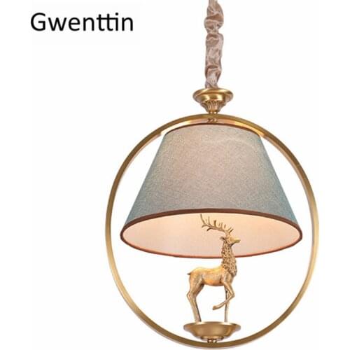 Copper Deer Pendant Lights American Country Retro Loft Industrial Hanging Lamps for Bedroom Home Decor Modern Led Light Fixtures