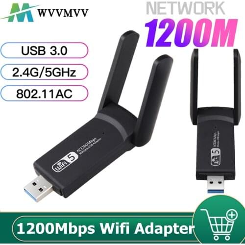 WVVMVV Mini 1200Mbps USB 3.0 Wireless Dual Band 2.4G&5G WiFi Ethernet Adapter Dongle 802.11ac With Antenna for Laptop Desktop