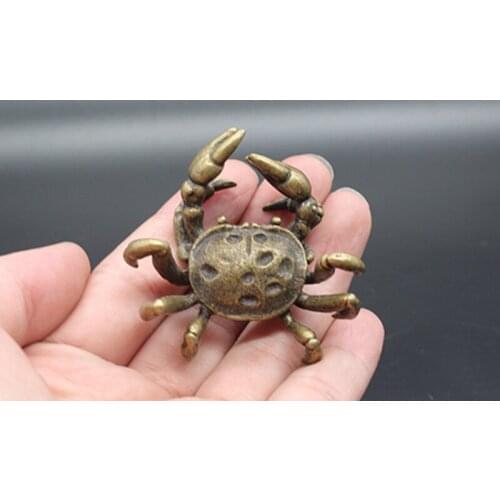 Mini ) Delicate Interesting Chinese Old-style Brass Carved Cute Crab Auspicious Statue Decoration / Gift
