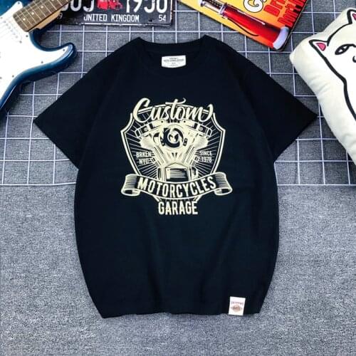 Mens Motorcycle Biker T Shirt Classic Piston Engine Print T-shirt Casual Cotton Summer Hip Hop Tops Tee Shirt