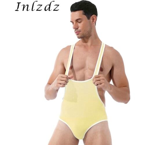 Mens Lingerie Teddies Costume Stretchy Deep U-Neck Sleeveless Sportwear Skinny Jumpsuits Wrestling Singlet Bodysuit Underwear