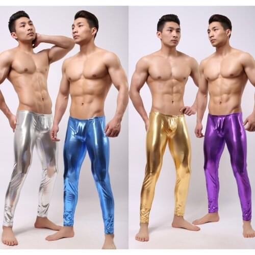 Mens Underwear Wholesale Fitness Imitation Leather Gilding Pants Shiny Catwalk Sportsman Stage Performance Piece Pants