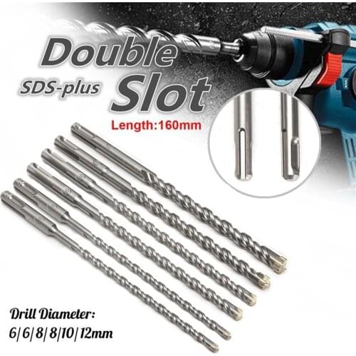 6pcs 160mm Carbide Drill Bits Electric Hammer SDS Plus Cross Head Straight 6/8/10/12mm Drill Bits Set For Masonry Concrete Rock