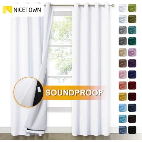 NICETOWN 22 colors Full Blackout Curtains with Felt Fabtic Liner for Sound Insutation 3 Layers 100% Light Block Home Theater
