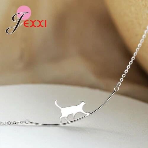 New Arrival 925 Sterling Silver Cute Cat Pendant Necklace For Women Fashion Animal Pendant Choker Necklace Wholesale