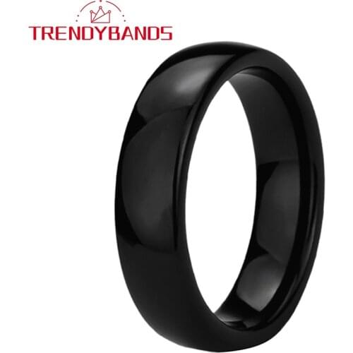 6MM Black Mens Tungsten Carbide Engagement Rings Womens Wedding Bnads Domed Polished Shiny Comfort Fit