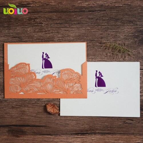 Orange couple pocket lotus 10Pcs Sample Laser Cut Wedding Invitation Card Customizalbe Envelopes & Inner Card & Party Supplies