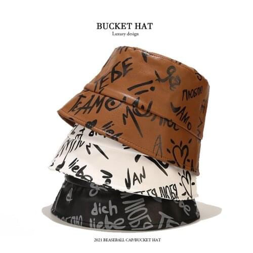 New PU Letter Fisherman Hat Panama for Women Personality Summer Bucket Hat Outdoor Hip-hop Autumn and Winter Mens Windproof Hat