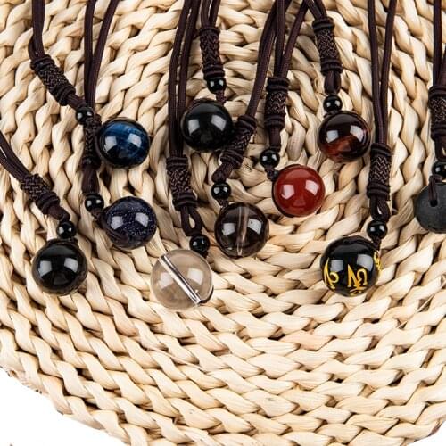 1PC Handmade Rope Chain Natural Stone ball pendant necklace crystal polishing transfer good luck Buddhism Amulet Jewelry