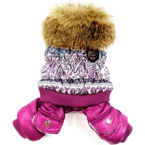 Purple Bubble Cotton Luxury Fur Collar Style Pet Dogs Winter Coat Popular Dogs Clothing New Coat For Dogs Winter