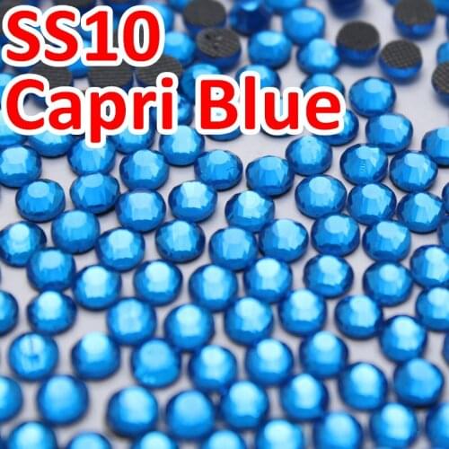 Size ss10 (2.7-2.8mm) DMC Glass hotfix rhinestone,color blue 1440pcs/bag/lot ,flat back rhinestones with glue For DIY