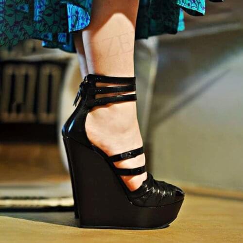 SEIIHEM Women Platform Wedges Pumps Back Zip Ankle Straps Shoes Woman Party Ladies Girls Scarpe Donna Big Size 43 44 47 50 52