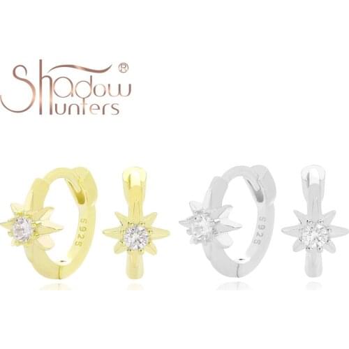 SHADOWHUNTERS Original 925 Sterling Silver Huggies Hoop Earrings Star Crytal For Women Fashion Jewelry Zircon Daith Piercings