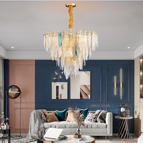 LED Postmodern Glass Iron Gold Round Chandelier Lighting Lustre Suspension Luminaire Lampen For Dinning Room
