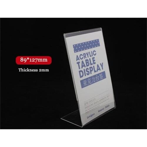 Thickness 2mm Acrylic 89*127mm Plastic Sign Display Paper Promotion Card Label Holder L Stand In Vertical desktop label holder