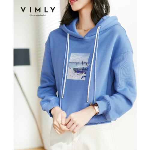 Vimly Winter Hoodies For Women Fashion Hooded Print Long Sleeve Thick Warm Short Pullover Tops Casual Female Sweatshirts F3982