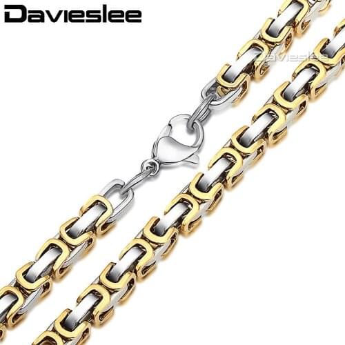 Davieslee Byzantine Box Link Mens Necklace Stainless Steel Chain Gold Silver Color Wholesale Jewelry 5mm LKNM15
