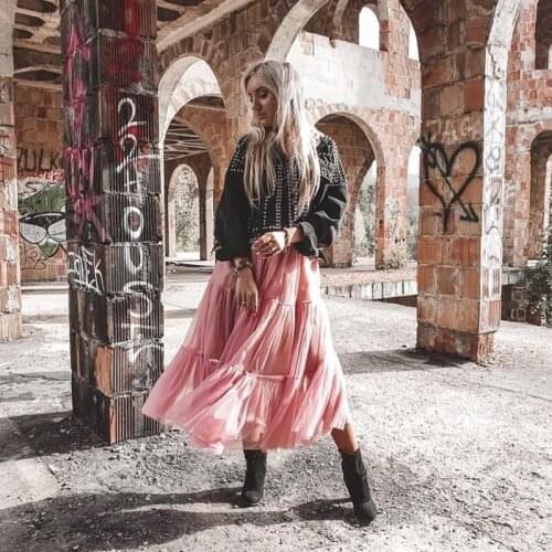 New Arrival Coral Red Ankle Length Tulle Skirts Women A-line Female Tulle Skirts Elastic Custom Made Saias