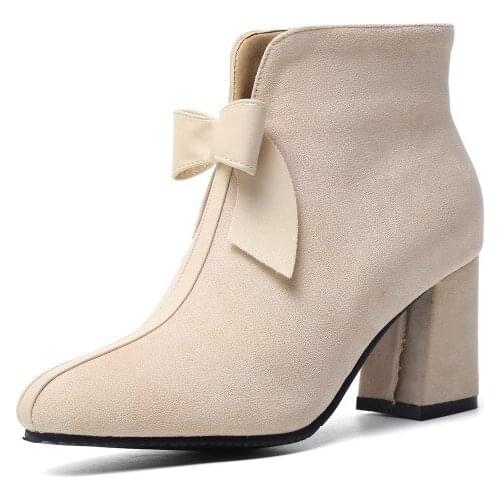 Big Size 9 10 11-13 boots women shoes ankle boots for women ladies boots shoes woman winter Solid color round head thick heel