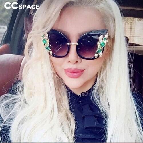 45263 Big Cat Eye Sunglasses Women Oversized Green Crystal Diamond Glasses Designer Fashion Shades