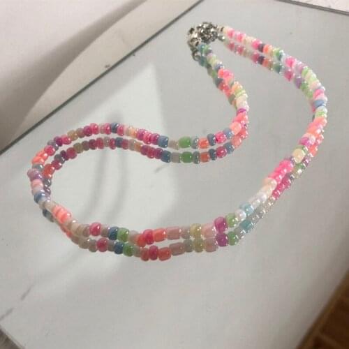 1pc Colorful Sweet Women Choker Necklace Creative Fashion Bohemian Beaded Necklace Bead Choker Jewelry Accessories