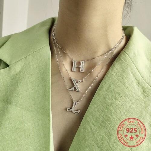 925 Sterling Silver Romantic Love Pendant Necklace For Girls Women CZ Rhinestone Letter Necklace Gold Collars Trendy New Charms