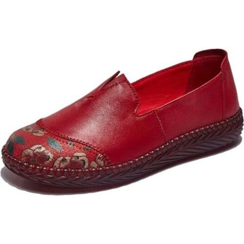 ZXRYXGS New Fashion Printing Stitching Spell Color Genuine Leather Shoes Woman Flat Shoes Soft Comfortable Fashion Casual Shoes