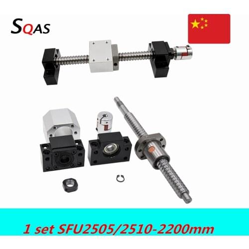 1 set 2200mm ball screw SFU2510 SFU2505 + BK20 BF20 +single nut -3 +nut housing+coupling for cnc part