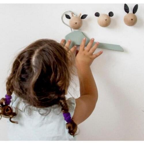 1 Set Coat Hook Cartoon Animal Pattern Home Decor Wooden Hats Scarf Wall Hangers Self Adhesive Door for Kids Room Bathroom