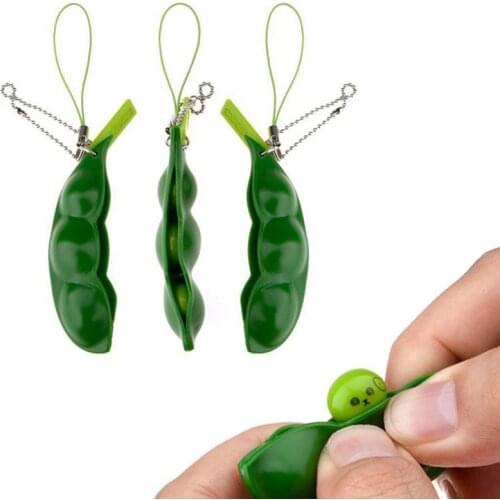 1Pcs Pea Beans Shape Funny Squeeze Toy Cute Cartoon Pea Beans Shape Anti-stress Toys Keychain Toys