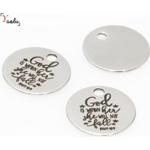10pcs/lot Psalm charm God Is Within Her She Will Not Fail Ring Psalm 46:5 Stainless steel message Charm pendant 20mm