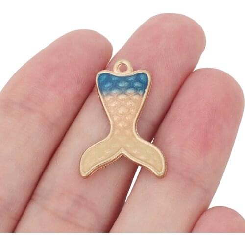 10 x Antique Gold Enamel Fish Mermaid Tail Charms Pendants for Necklace Jewelry Making Accessories 27x19mm