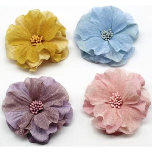 2.55" New Silk Lace Rosette Flower Flat Back For Baby Girls Children Kids Hair Accessories 100pcs/lot