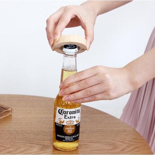 200Pcs/lot DIY Wooden Round Shape Bottle Opener Coaster Fridge Magnet Decoration Beer Bottle Opener Custom logo SN045