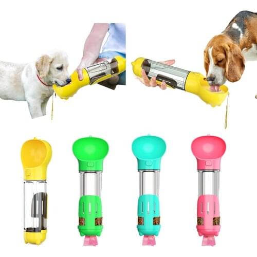 500ml Portable Dog Travel Water Bottle Multifunctional Pet Water Dispenser with Food Container Bowl Garbage Bag For Dogs Cats