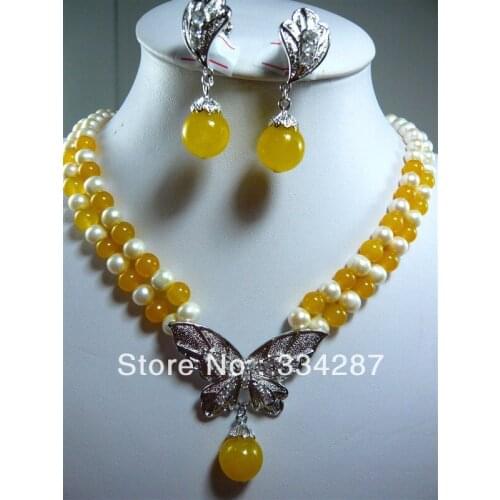 6 color-2 row pearl yellow/blue/red/pink/green/purple jades necklace set