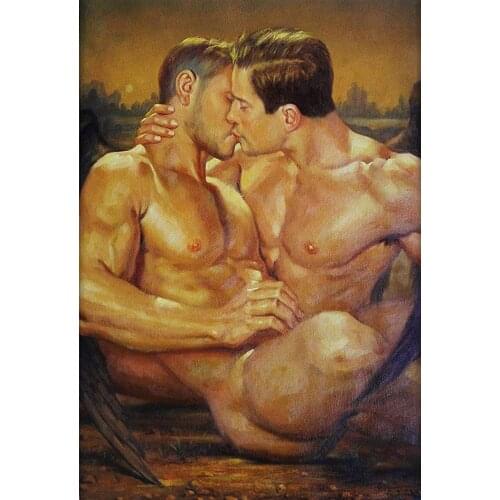 AAAA 100%Handmade Oil Painting Hand Gay Interest two man Art sex man Oil Painting On Canvas