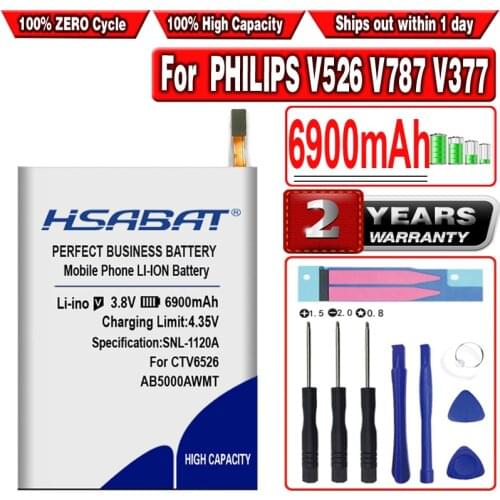 HSABAT 6900mAh AB5000AWMT Battery for PHILIPS V526 V787 V377 For Xenium CTV526 Batteries
