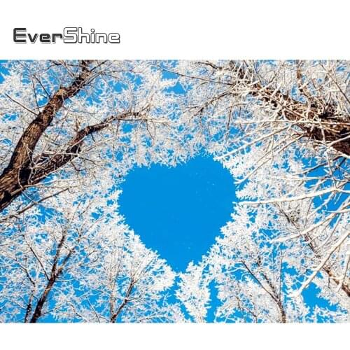 EverShine DIY Diamond Embroidery Winter Full Square Diamond Painting Tree Rhinestones Mosaic Heart Cross Stitch Wall Decor