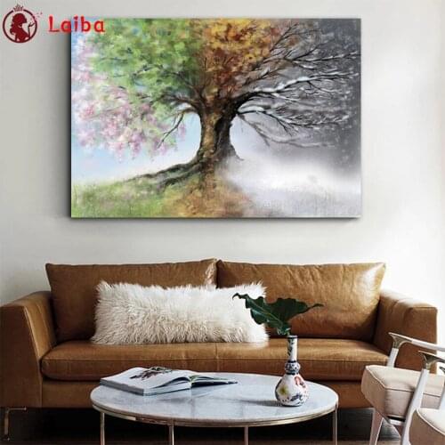 Diamond Painting Abstract art, four seasons tree scenery Full Drill Square DIY Diamond Embroidery Cross Stitch Mosaic Home Decor